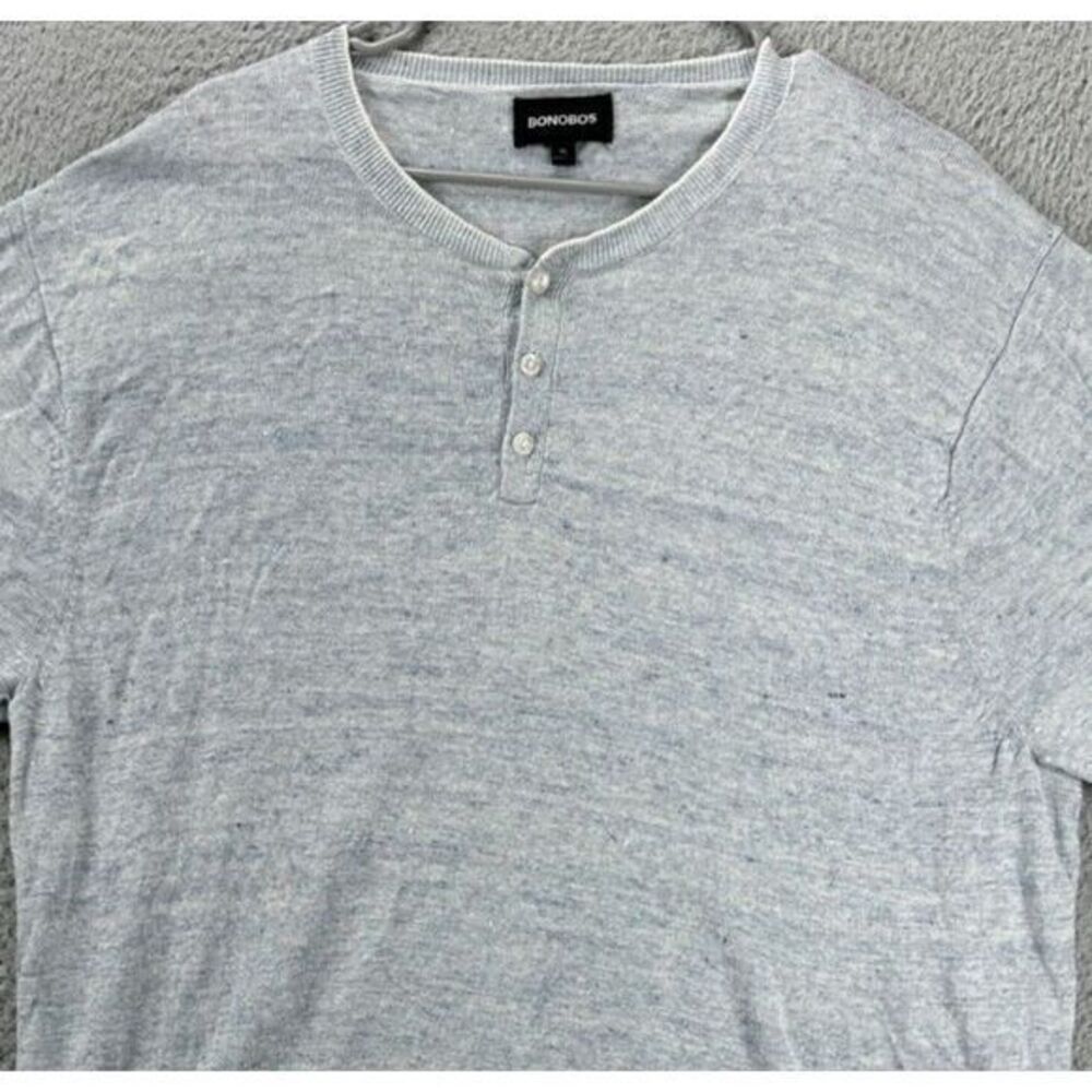 Bonobos Sweater Womens‎ 2 Blue 100% Linen Henley Knit Short Sleeve Pullover NEW
